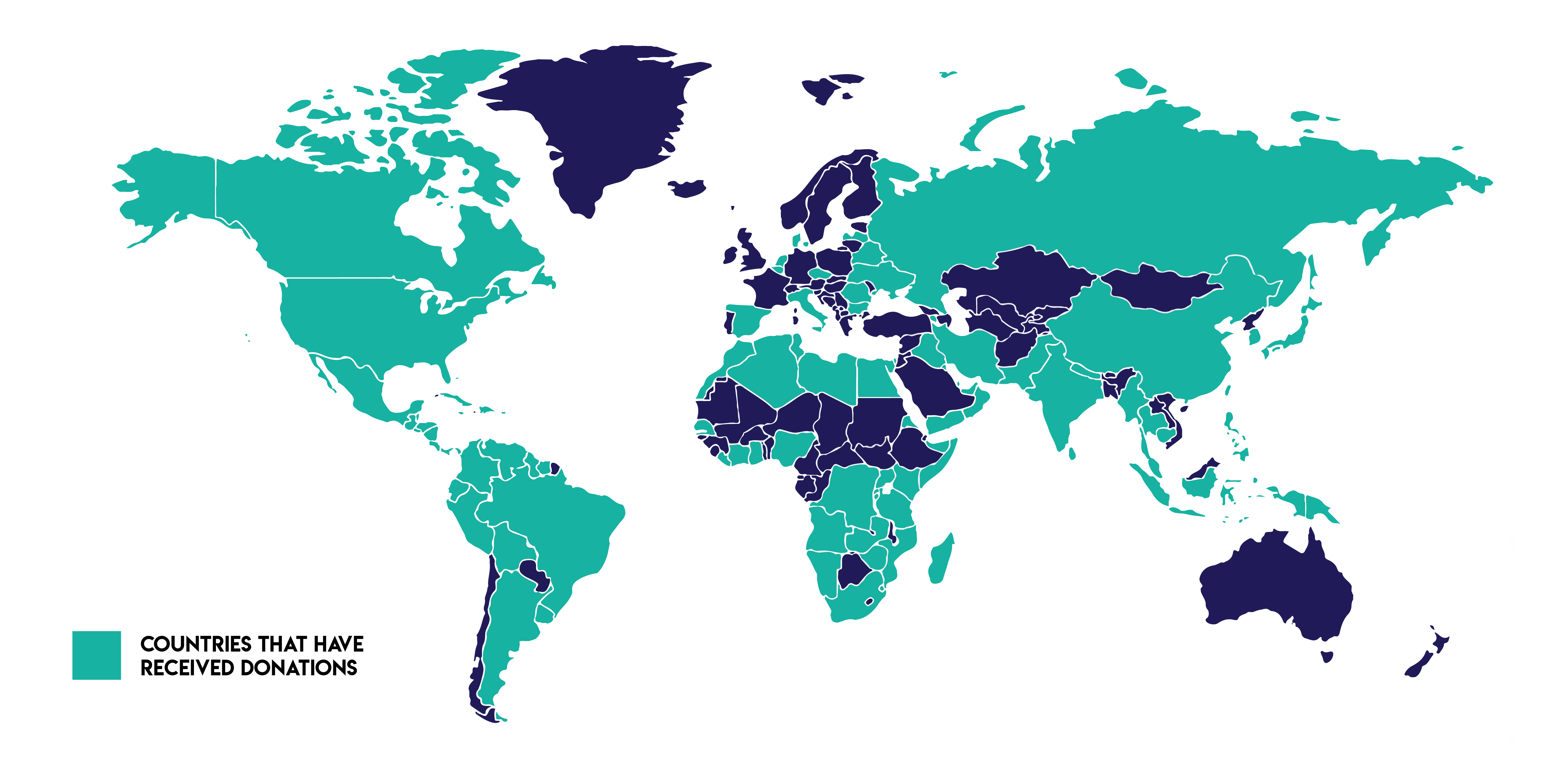 Map of all countries we have shipped supplies to