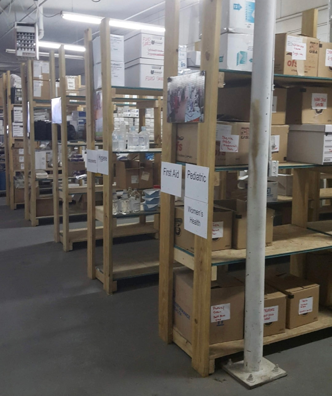 Picture of newly built wooden shelves in the warehouse